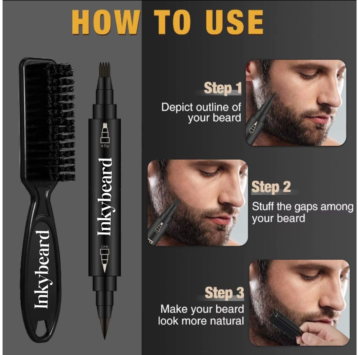 Customizable Beard Pencil Filler with Brush - Hot Sale Beard Pen
