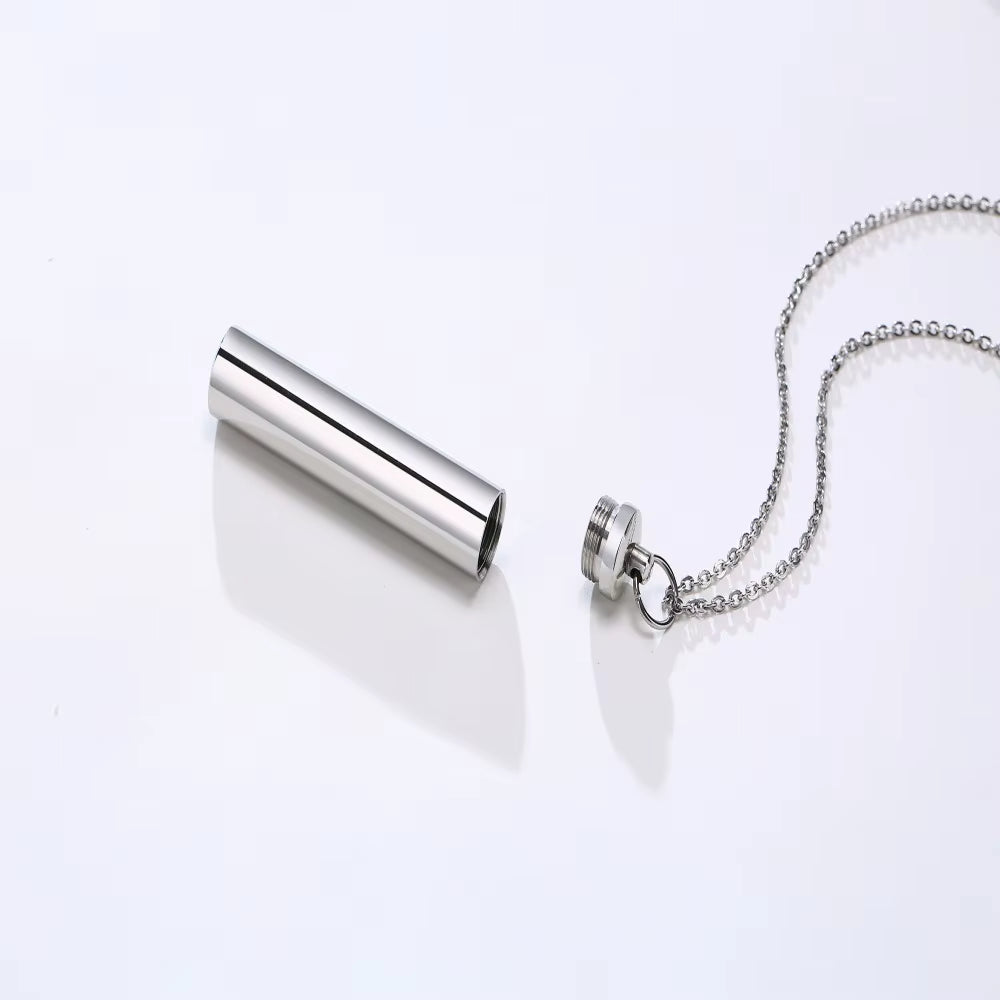 Vnox Memorial Jewelry,Cylinder Open Urn Pendant Necklace,Stainless Steel Cylinder Open Urn Pendant Necklace Steel Color Men'S