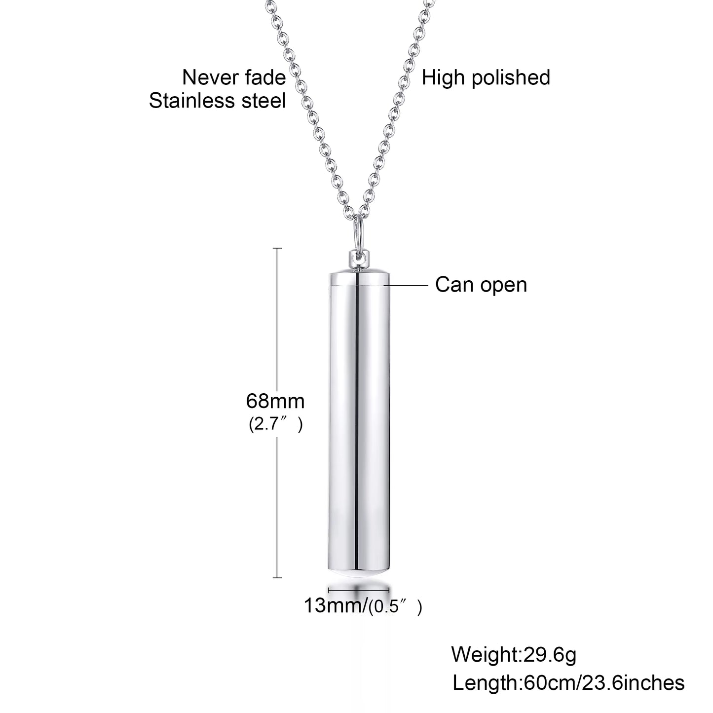 Vnox Memorial Jewelry,Cylinder Open Urn Pendant Necklace,Stainless Steel Cylinder Open Urn Pendant Necklace Steel Color Men'S