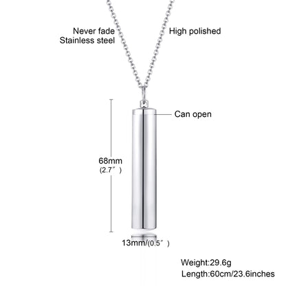 Vnox Memorial Jewelry,Cylinder Open Urn Pendant Necklace,Stainless Steel Cylinder Open Urn Pendant Necklace Steel Color Men'S