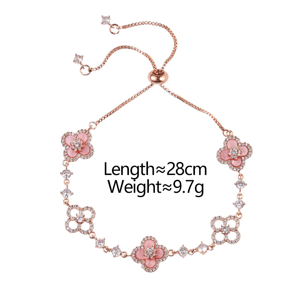 Vershal D-241 Pink Lucky Clover Inlay Zircon Fashion Bracelet 18K Gold Plated Elegant Bracelet for Women