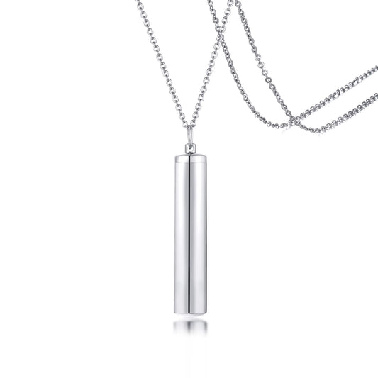 Vnox Memorial Jewelry,Cylinder Open Urn Pendant Necklace,Stainless Steel Cylinder Open Urn Pendant Necklace Steel Color Men'S