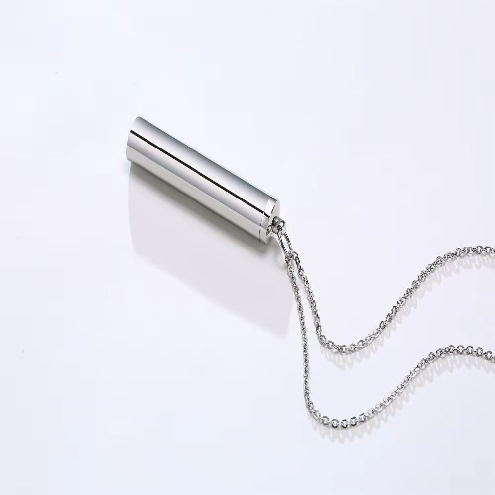 Vnox Memorial Jewelry,Cylinder Open Urn Pendant Necklace,Stainless Steel Cylinder Open Urn Pendant Necklace Steel Color Men'S