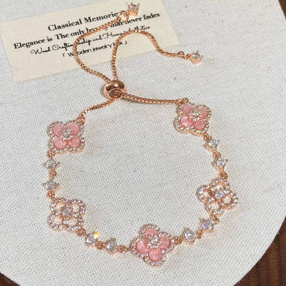 Vershal D-241 Pink Lucky Clover Inlay Zircon Fashion Bracelet 18K Gold Plated Elegant Bracelet for Women