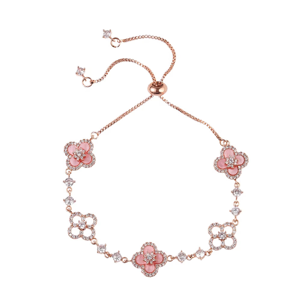 Vershal D-241 Pink Lucky Clover Inlay Zircon Fashion Bracelet 18K Gold Plated Elegant Bracelet for Women