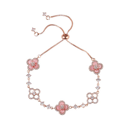 Vershal D-241 Pink Lucky Clover Inlay Zircon Fashion Bracelet 18K Gold Plated Elegant Bracelet for Women